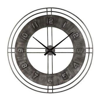 Industrial Round Metal Wall Clock With Roman Numerals, Gray