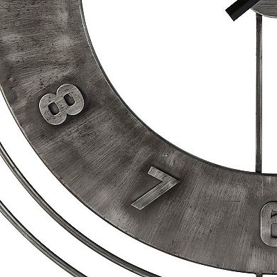 Industrial Round Metal Wall Clock With Roman Numerals, Gray