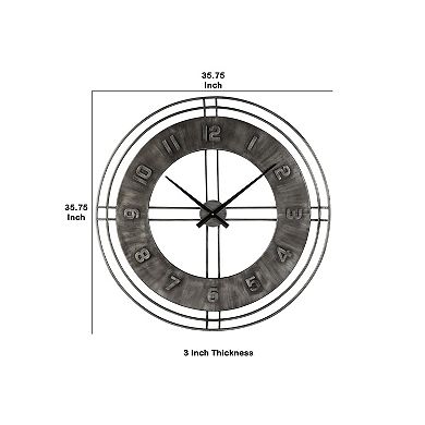 Industrial Round Metal Wall Clock With Roman Numerals, Gray