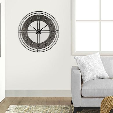 Industrial Round Metal Wall Clock With Roman Numerals, Gray