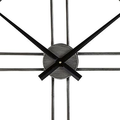 Industrial Round Metal Wall Clock With Roman Numerals, Gray