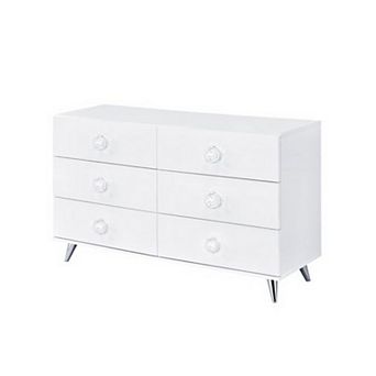 Dresser With 6 Drawers And Angled Metal Feet, White