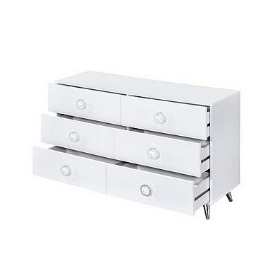 Dresser With 6 Drawers And Angled Metal Feet, White