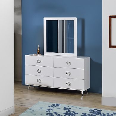 Dresser With 6 Drawers And Angled Metal Feet, White