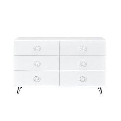 Dresser With 6 Drawers And Angled Metal Feet, White