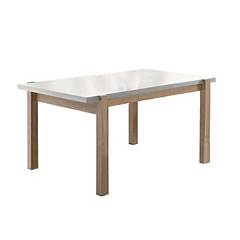 Rectangular Wooden Dining Table With Straight Legs, White And Brown