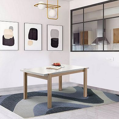 Rectangular Wooden Dining Table With Straight Legs, White And Brown