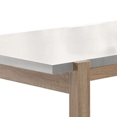 Rectangular Wooden Dining Table With Straight Legs, White And Brown