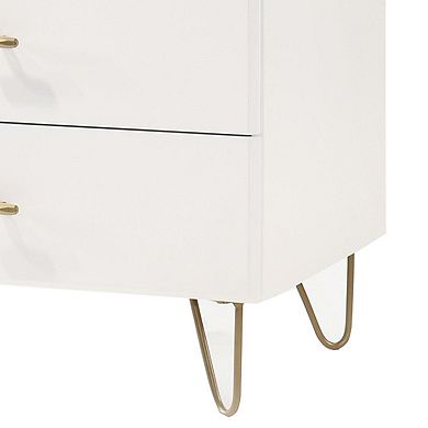 Close-up of lower drawer and hairpin leg in gold
