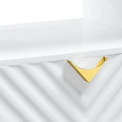 Tyra 22 Inch Wood End Table With Open Space, Wave Pattern, White, Gold