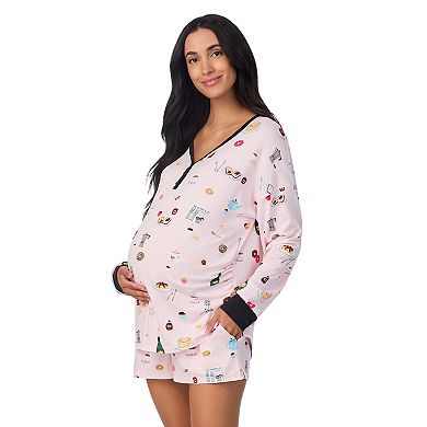Maternity Beauty Sleep Social Long Sleeve Henley Pajama Top & Pajama Shorts Set