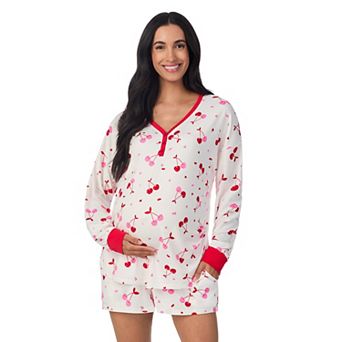 Maternity Beauty Sleep Social Long Sleeve Henley Pajama Top & Pajama Shorts Set