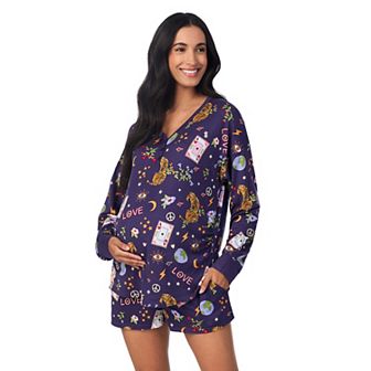 Maternity Beauty Sleep Social Long Sleeve Henley Pajama Top & Pajama Shorts Set