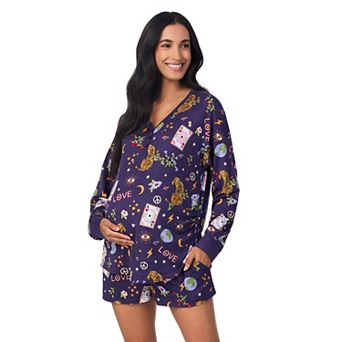 Maternity Beauty Sleep Social Long Sleeve Henley Pajama Top & Pajama Shorts Set