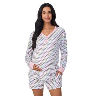 Maternity Beauty Sleep Social Long Sleeve Henley Pajama Top & Pajama Shorts Set