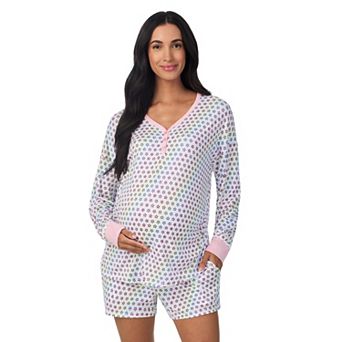 Maternity Beauty Sleep Social Long Sleeve Henley Pajama Top & Pajama Shorts Set