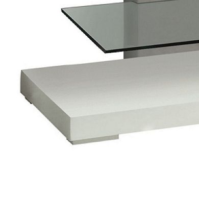 Charming White Tv Console With Alternating Glass Shelves