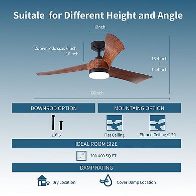 All Seasons 54 Ceiling Fan with Light, Quiet, Alexa Google, 3 Color LED Lights, Reversible,Remote