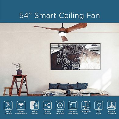 One Smart 54" Wifi Smart Ceiling Fan, Reversible, Color Temp Adjustable Led