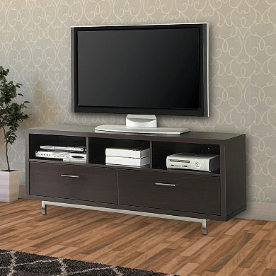 Fabulously Designed Tv Console With Chrome Legs, Brown