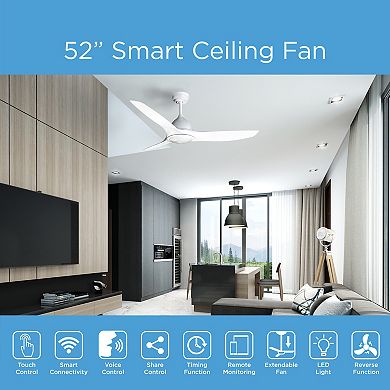 All Seasons 52" Ceiling Fan with Light, Quiet, Alexa/Google, 3 Color LED Lights, Reversible
