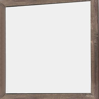 Transitional Square Shape Wooden Frame Mirror With Textured Details, Brown