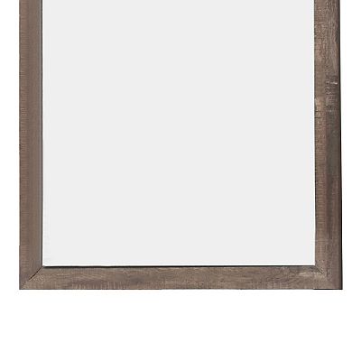 Transitional Square Shape Wooden Frame Mirror With Textured Details, Brown