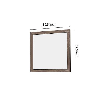 Transitional Square Shape Wooden Frame Mirror With Textured Details, Brown