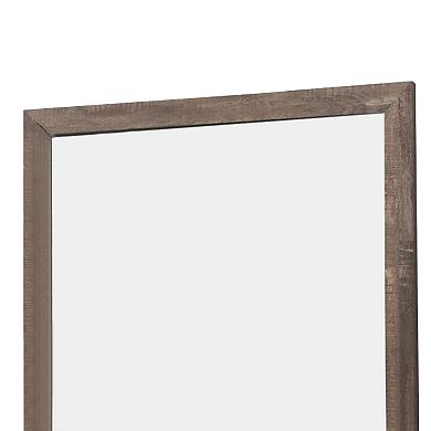 Transitional Square Shape Wooden Frame Mirror With Textured Details, Brown