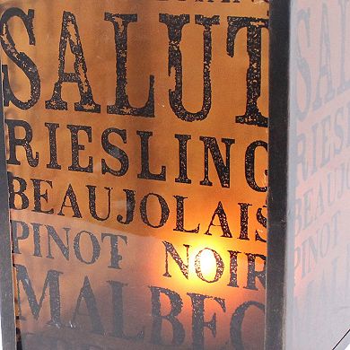 Cuboidal Metal And Glass Candleholder With Typography, Black And Clear