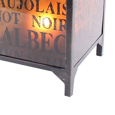 Cuboidal Metal And Glass Candleholder With Typography, Black And Clear