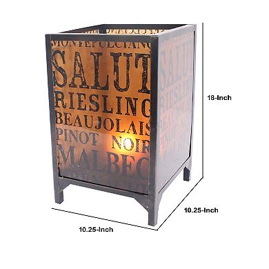 Cuboidal Metal And Glass Candleholder With Typography, Black And Clear