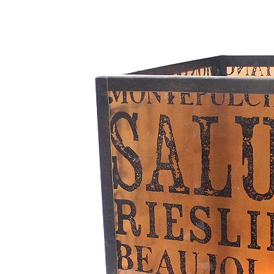 Cuboidal Metal And Glass Candleholder With Typography, Black And Clear