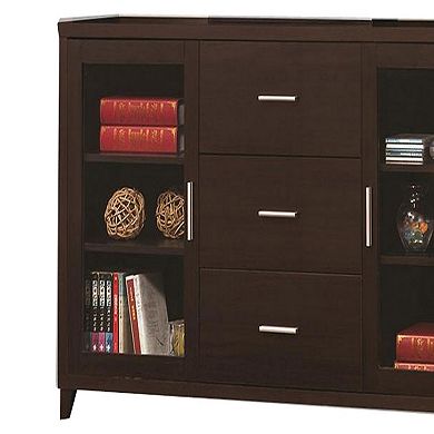 Modern & Minimal Style Tv Console With Multi Shelves & Drawers, Cappuccino Brown