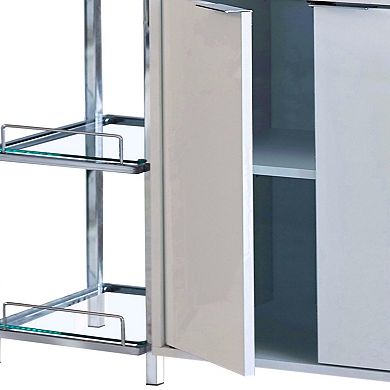 6 Glass Shelf Metal Frame Bar Cabinet With Power Outlet, Clear And Chrome