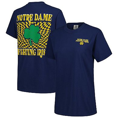 Women's Navy Notre Dame Fighting Irish Comfort Colors Checkered Mascot T-Shirt