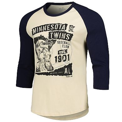 Men's Majestic Threads Cream/Navy Minnesota Twins Raglan 3/4-Sleeve T-Shirt