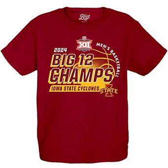 Youth Blue 84 Cardinal Iowa State Cyclones 2024 Big 12 Men's Basketball Conference Tournament Champions Locker Room T-Shirt