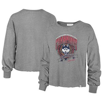 Women's '47 Gray UConn Huskies 2024 NCAA Men's Basketball National Champions Retro Midi Crop Long Sleeve T-Shirt