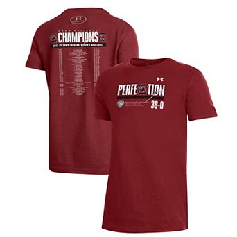 Youth Under Armour Garnet South Carolina Gamecocks 2024 NCAA Women's Basketball National Champions Schedule T-Shirt