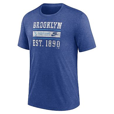 Men's Nike Heather Royal Brooklyn Dodgers Cooperstown Collection Local Stack Tri-Blend T-Shirt