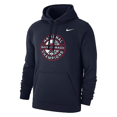 Men's Nike  Navy UConn Huskies Back-To-Back NCAA Men's Basketball National Champions Club Fleece Pullover Hoodie