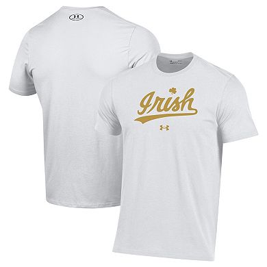Men's Under Armour White Notre Dame Fighting Irish Script Gold Rush Performance T-Shirt