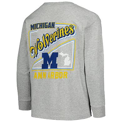 Youth Gray Michigan Wolverines Retro Script Long Sleeve T-Shirt