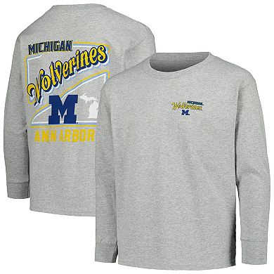 Youth Gray Michigan Wolverines Retro Script Long Sleeve T-Shirt