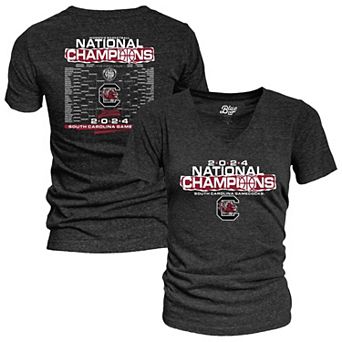 Women's Blue 84 Black South Carolina Gamecocks 2024 NCAA Women's Basketball National Champions Bracket V-Neck T-Shirt
