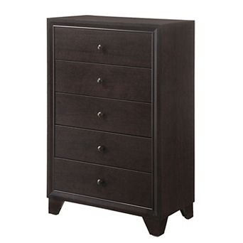 Wooden Chest with 5 Spacious Drawers , Espresso Brown