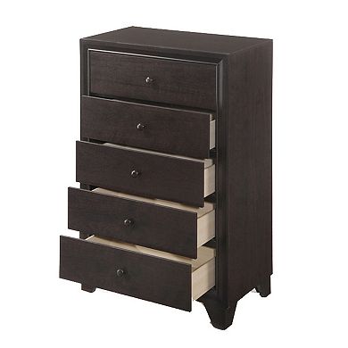 Wooden Chest with 5 Spacious Drawers , Espresso Brown