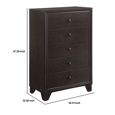 Wooden Chest with 5 Spacious Drawers , Espresso Brown