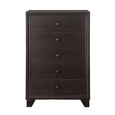 Wooden Chest with 5 Spacious Drawers , Espresso Brown